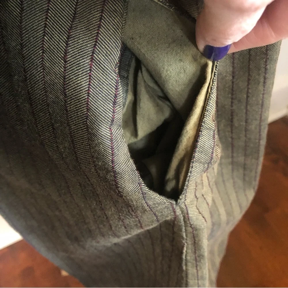 Mrs.Pepper Green Herringbone red pinstripe coat w/buttons & 3/4sleeves SizeLarge